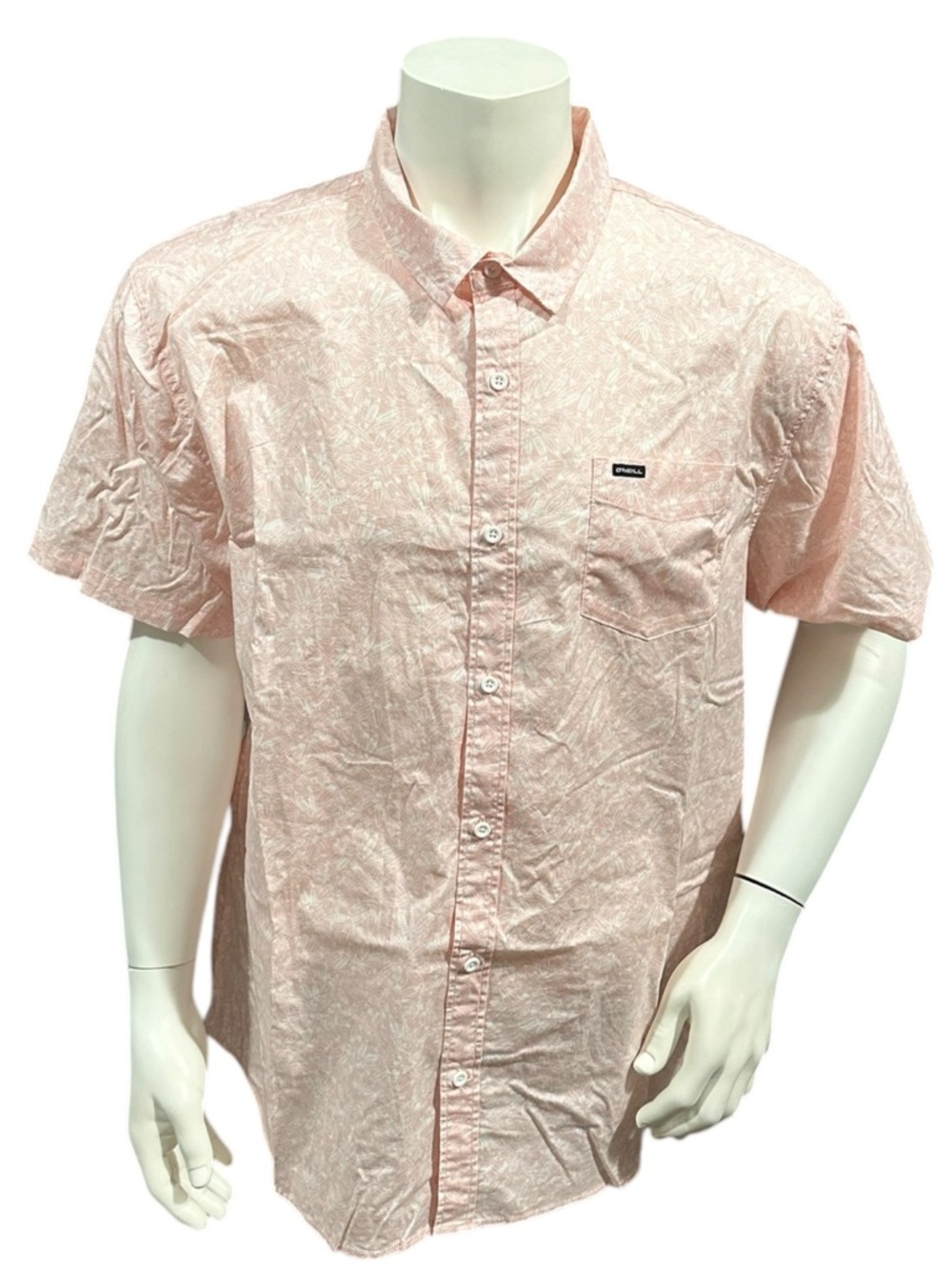 O’Neill Men’s Button Up Shirt Hawaiian White Pink Button Up Short Sleeve XXL